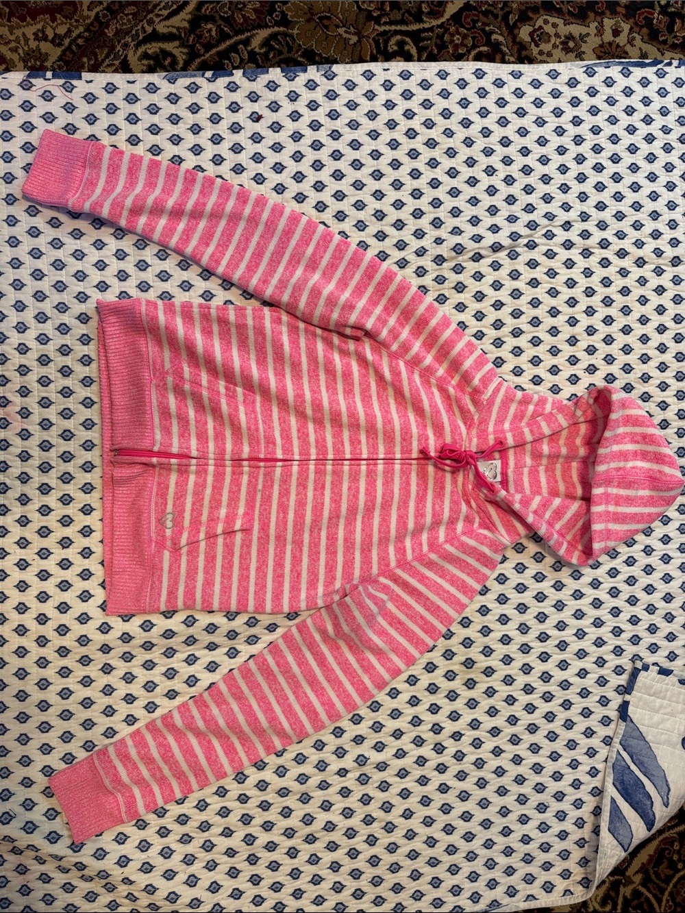 Pink Striped Hooded Zip Sweater - Women's large live love dream